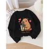 European sizes Kids' Stylish Cartoon Heart Letter Capybara Drinking Milk Tea Pattern Print Round Neck Sweatshirt, Suitable for  Outings