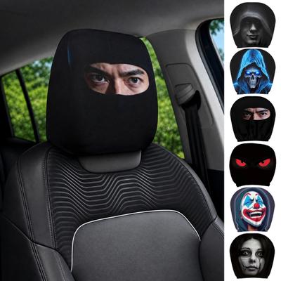 Funny Cartoon Car Headrest Covers, Universal Breathable Elastic Seat Neck Pillow Protector, Halloween Spooky Auto Interior Decor