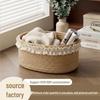 Lace-Trimmed Cotton Rope Storage Basket for Living Room Sundries, Snacks, and Cosmetics