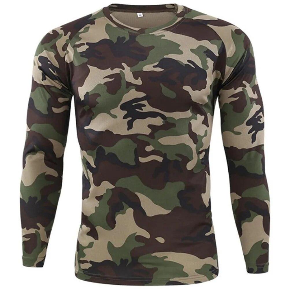 Langarm-Camouflage-T-Shirt im Freien, schnell trocknend, Wandern, militärische taktische T-Shirts, Herren-Jagd- und Camping-Shirts, Markenkleidung