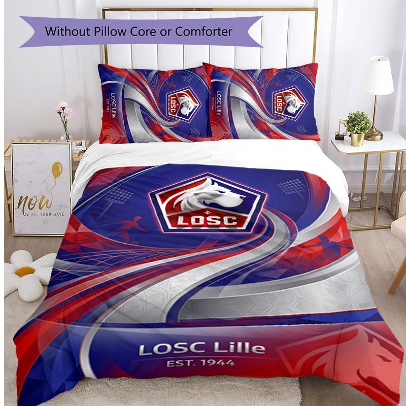 LOSC Lille FC Printed 3PCS Bedding Set Breathable Duvet Cover with Pillowcases Decorative Bed Linen for Bedroom Home