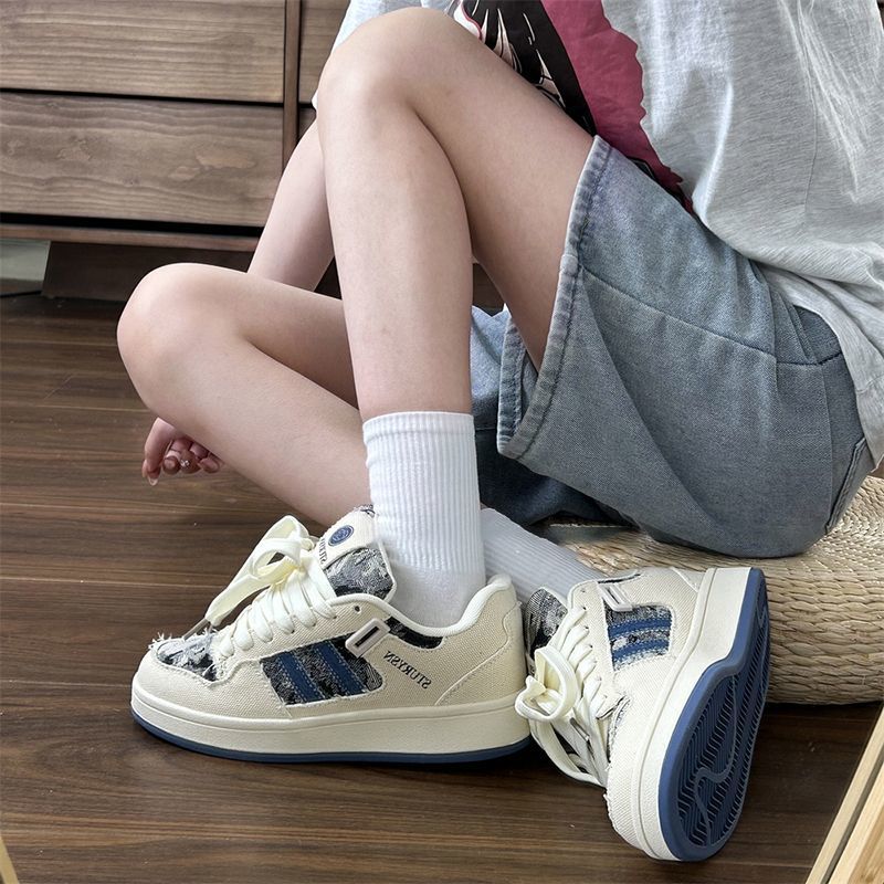 Source Denim Blue Star Bread Shoes Women's Autumn Student Versatile Shoes Niche Platform Sports Board Shoes Women