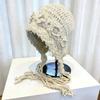Pearl Tassel Three-dimensional Flower Knitted Wool Hat Women's Spring Hand-woven Ethnic Style Light Pullover Hat Tide