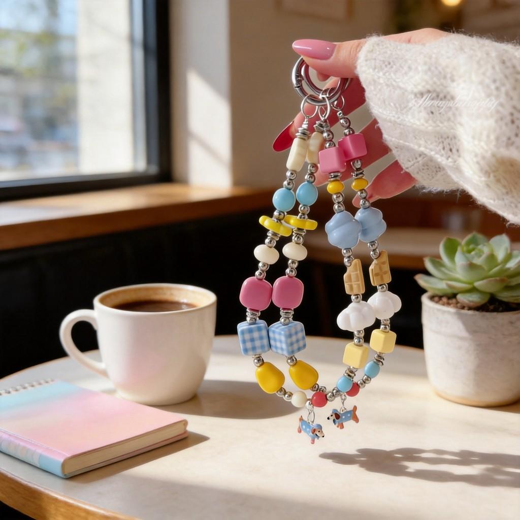 Cartoon Dachshund Phone Chain With Beaded Pvc Strap For Cute Mobile Accessories