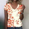 Women’s Casual V Neck Short Sleeve Floral Print T Shirt Relaxed Fit Lightweight Soft Fabric Top for Everyday Wear