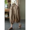 Women's Dopamine Retro Zen Style Elastic Waist Cotton Linen Cropped Harem Pants for Spring Summer