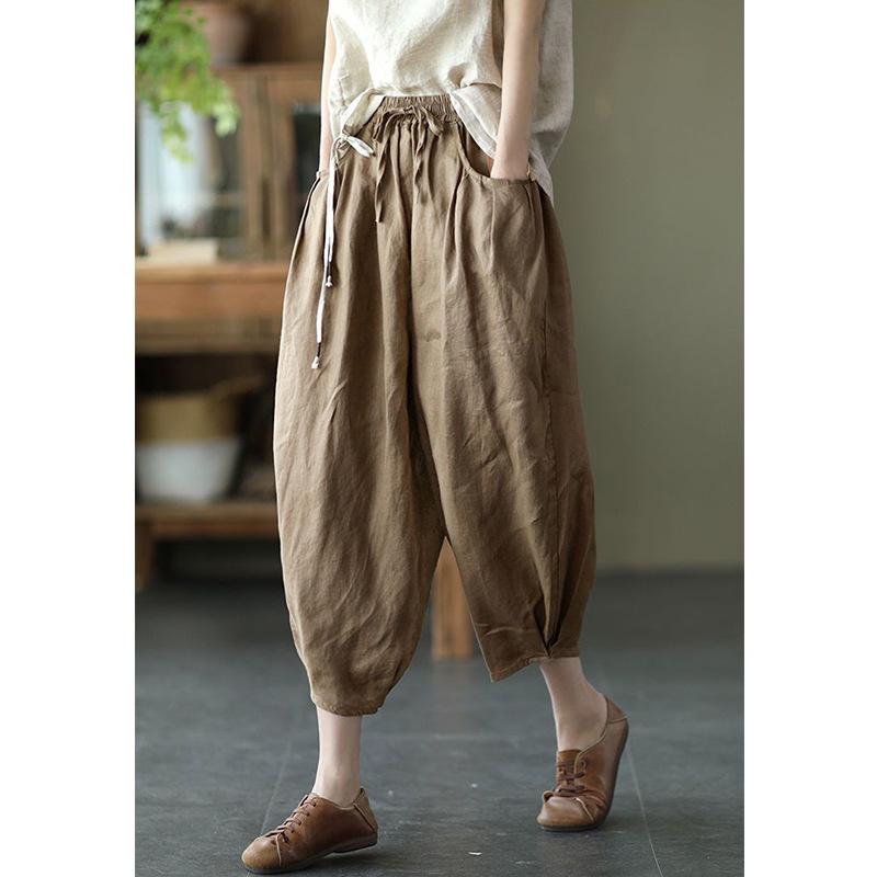 Women s Dopamine Retro Zen Style Elastic Waist Cotton Linen Cropped Harem Pants for Spring Summer XXL