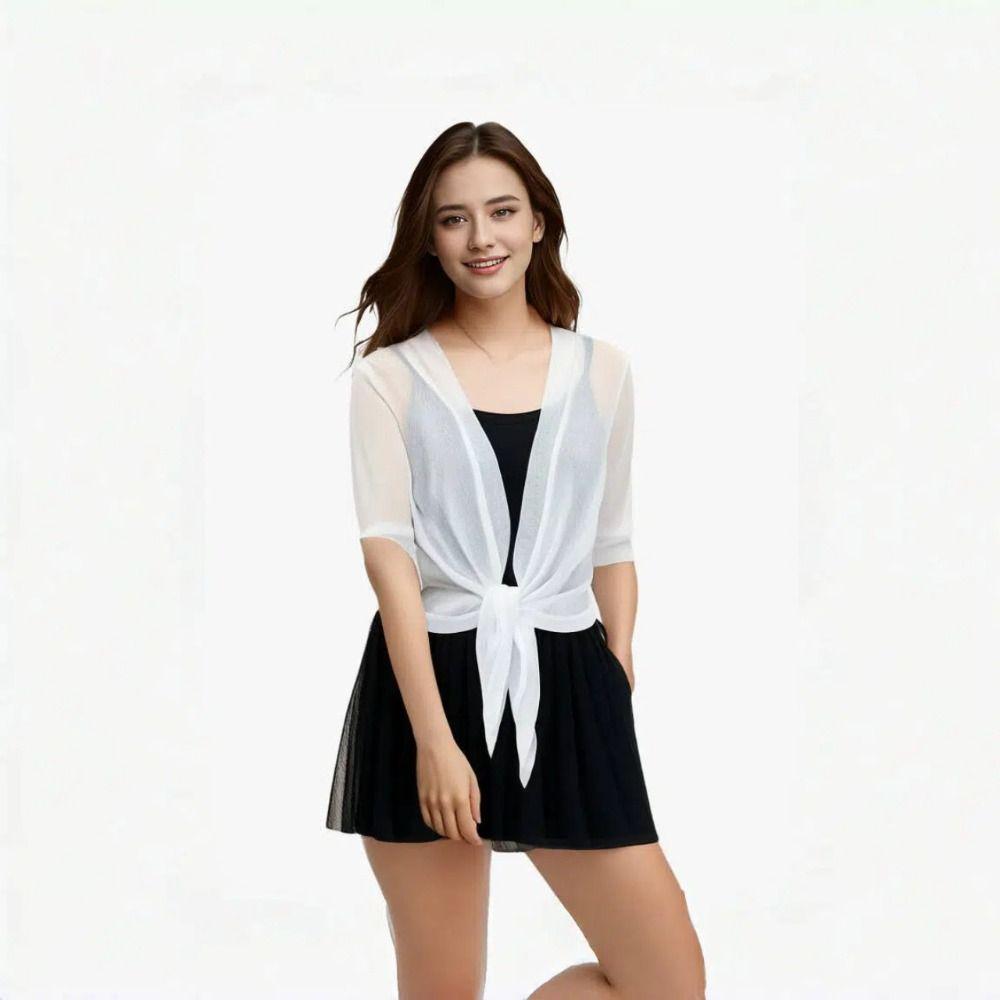 Thin Sunscreen Cropped Blouse Transparent Short Coat Fashion Mesh Shawl  Ladies/Girls