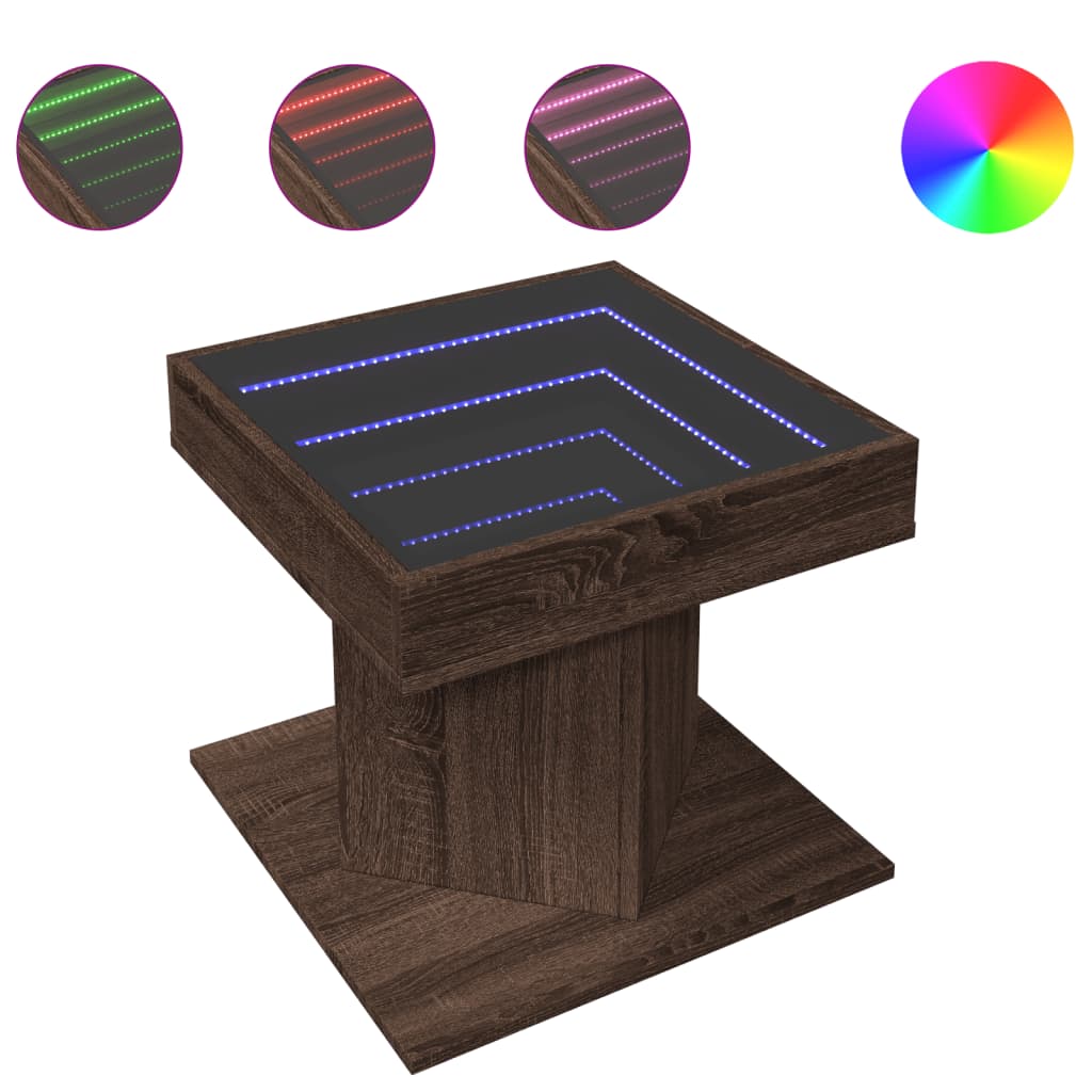 LED Coffee Table Brown Oak Effect 50x50x45 cm Wood Based Material