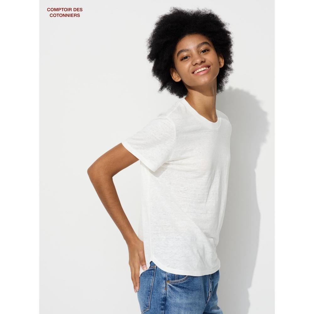 

Льняная футболка UNIQLO JAPAN с круглым вырезом