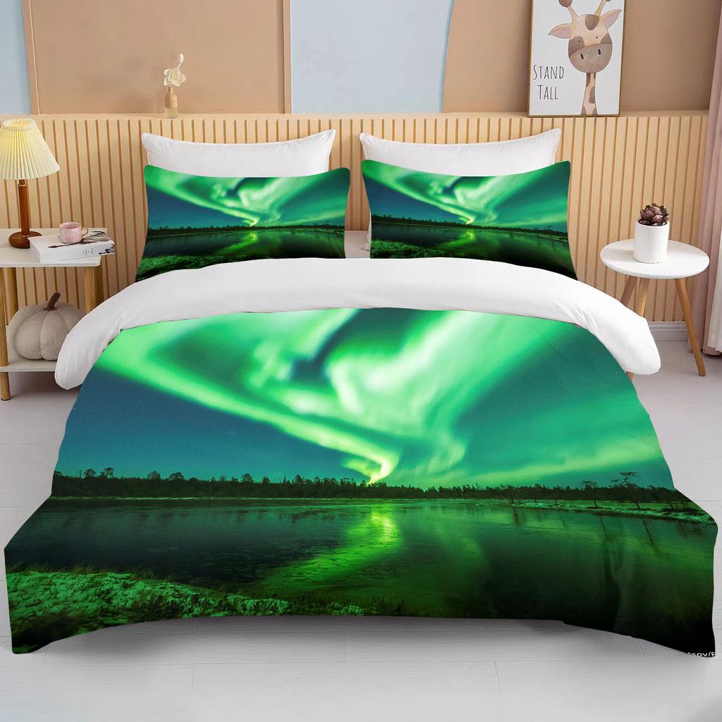 10 Sizes Aurora Borealis View Bedding Collection Duvet Cover Bed Collection Quilt Cover Pillowcase King Queen Size Bedding Collection Adult
