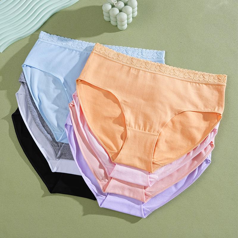 4PCS/Set Women Cotton Panties Sexy Low Waist Briefs Lace Cotton Female Comfortable Underwear Solid Color Soft Lingerie