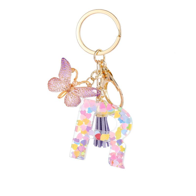 Light Purple Sequin Fringe Resin Keychain 26-Letter Accessory Classic Retro Durable Bag Charm Practical Gift For Friends And Family