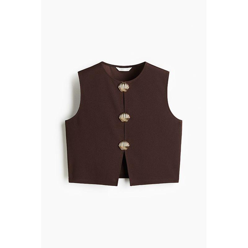 

HM Women s Vest 2025 Summer New Inner Wear Commuting Fashion Vest Fastener Decoration Tops 1305429 Dark brown 150/76(XXS)