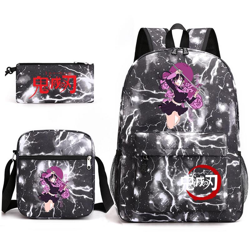 Demon Slayer Anime Print School Backpack Set 3Pcs Include Backpack Shoulder Bag Pencil Case for Boys Girls Students