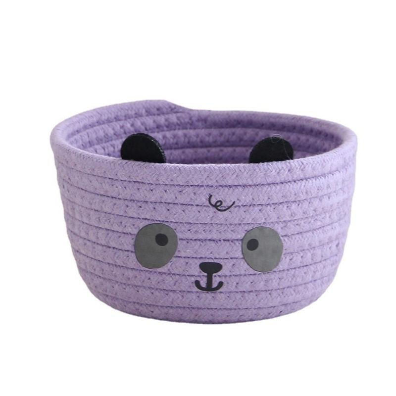 Sturdy Handwoven Cotton Rope Storage Basket with Adorable Pandas Designs Portable for Household Use Organization Items