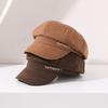 Spring and Autumn Winter Hat Women's Niche Solid Color Cap Big Head Circumference Octagonal Hat Retro Newsboy Hat New
