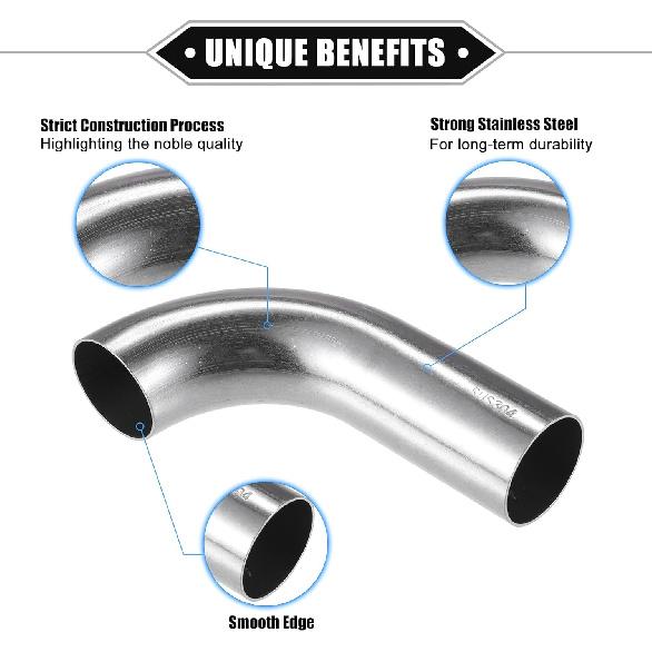 Bend Elbow Pipe Tube, 1.25" OD 4.72" 2.56" Leg 90 Degree DIY Exhaust Pipe Intercooler Air Intake Tube Universal for Car Automotive Durable 304