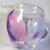 Double Wall Glass Coffee Mug 250/350ml Feather Design Cup with Handle Insulated Anti-Scalding Comfortable Grip Temperature Control Tumbler for Tea