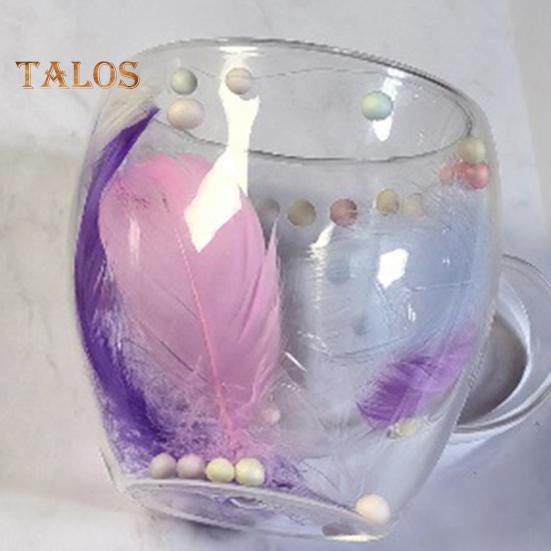 Double Wall Glass Coffee Mug 250/350ml Feather Design Cup with Handle Insulated Anti-Scalding Comfortable Grip Temperature Control Tumbler for Tea