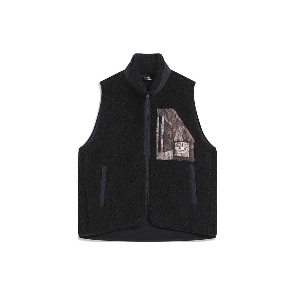 Li Ning Badfive Color Block Stand Collar Fleece Loose Knit Vest Men vest Black AMDT025-3