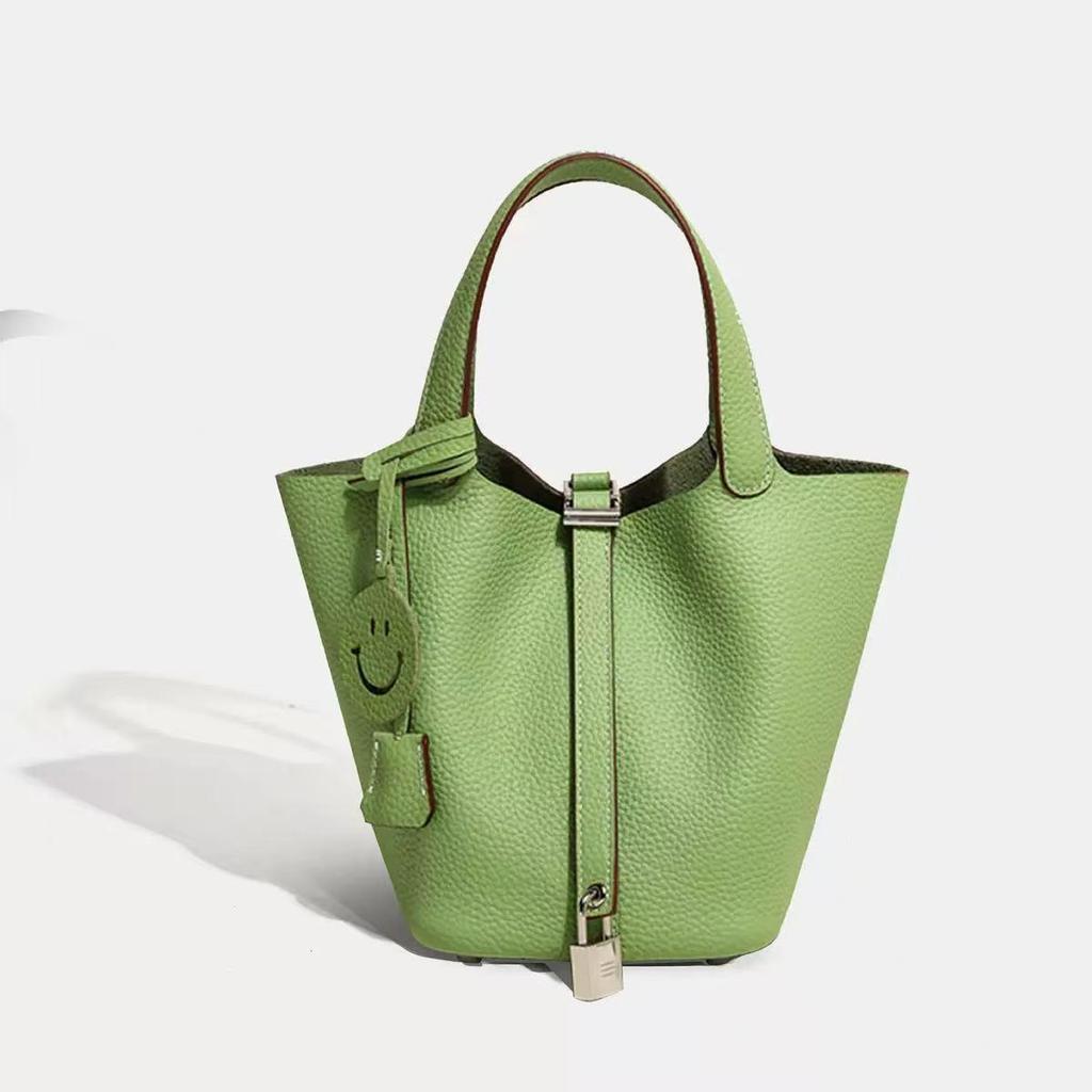 2026 Women's Genuine Leather Cowhide Basket Bucket Bag - Versatile, High-End Handbag