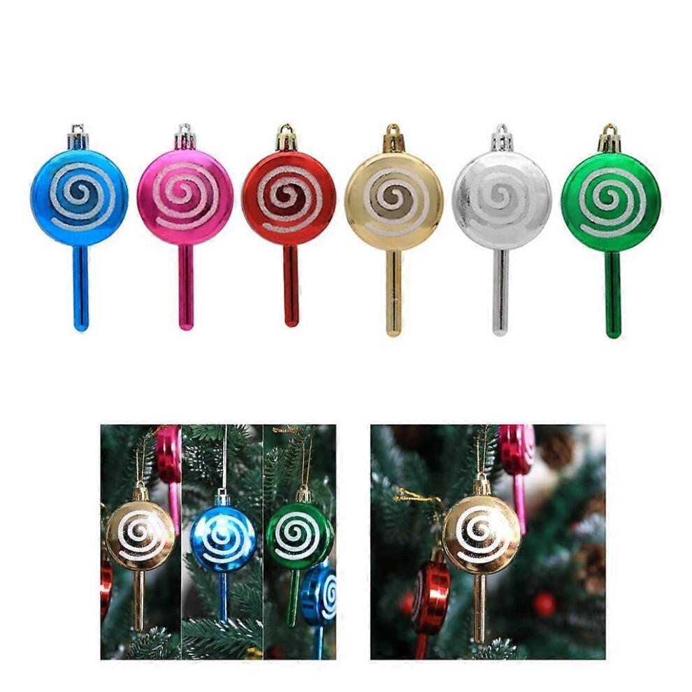 (Color) Set of 6 Colorful Candy Christmas Lollipop Ornament Festive Decorations for Christmas Tree Party