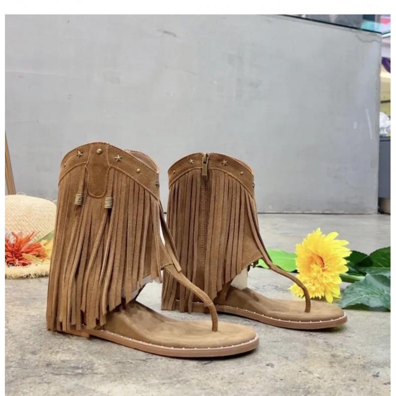 

Herringbone clamps, rivets, fringed new open-toe side zipper, inner height increase, cool boots for women 40 коричневий