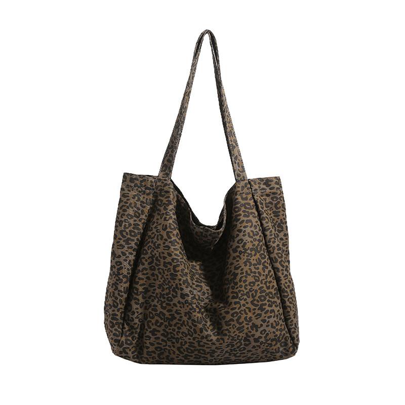 IELGY Leopard Print Canvas Shoulder Large Capacity Casual Underarm Tote Bag