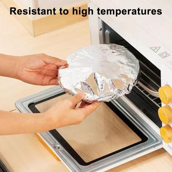 Aluminum Foil Food Covers with Elastic Edge Heat-Retaining Freshness Keeping Bowl Covers for Dishes Pots Pans Reusable Heat Wrap for Home