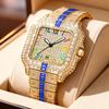 Hip Hop Iced Square Quartz Watch for Men Full Diamond Calendar Luxury Watch