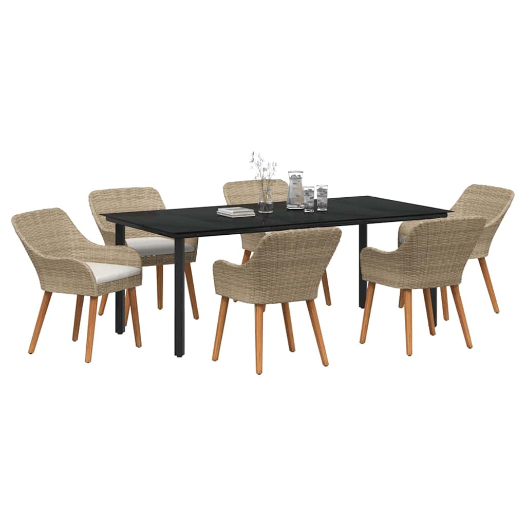 Garden Dining Set with Cushions 7 pcs Beige Poly Rattan