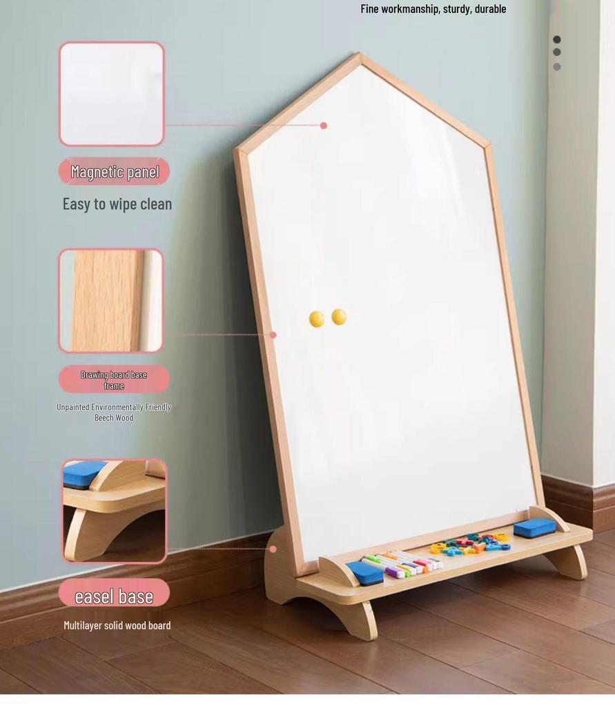 Kids' Double-Sided Magnetic Drawing Board: Stand-Up, Erasable Whiteboard & Chalkboard for Doodling and Coloring.