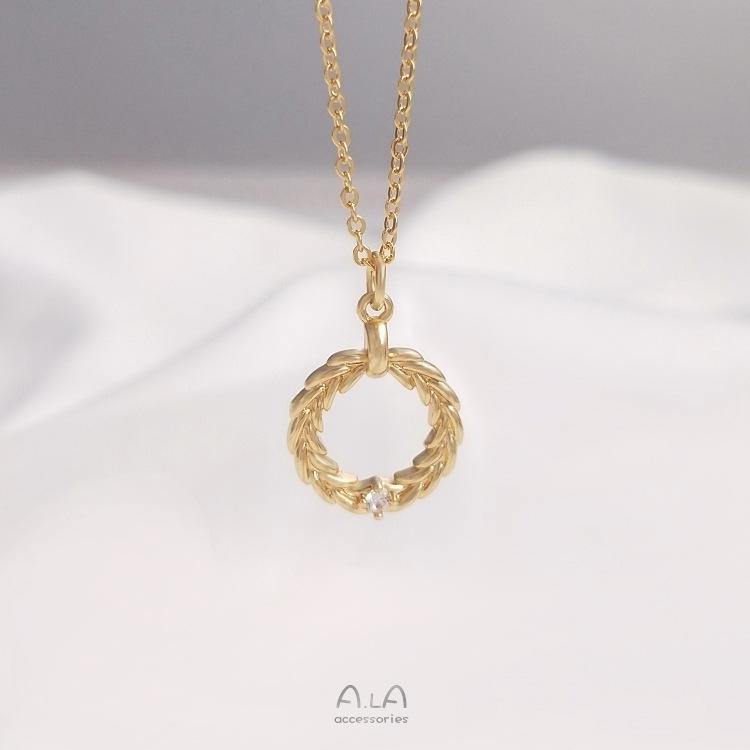 

14K Gold-Filled Zircon Wheat Ear Pendant Necklace & Earring Charm Accessories