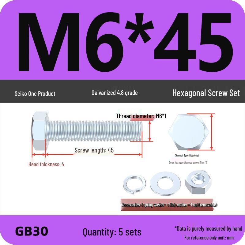 Galvanized Hex Head Bolt & Nut Set - Grade 4.8, Sizes M4 To M30