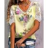Women's Fashion Casual Summer Spring Flower Pattern Print Short Sleeve V-Neck Blouses & Shirts