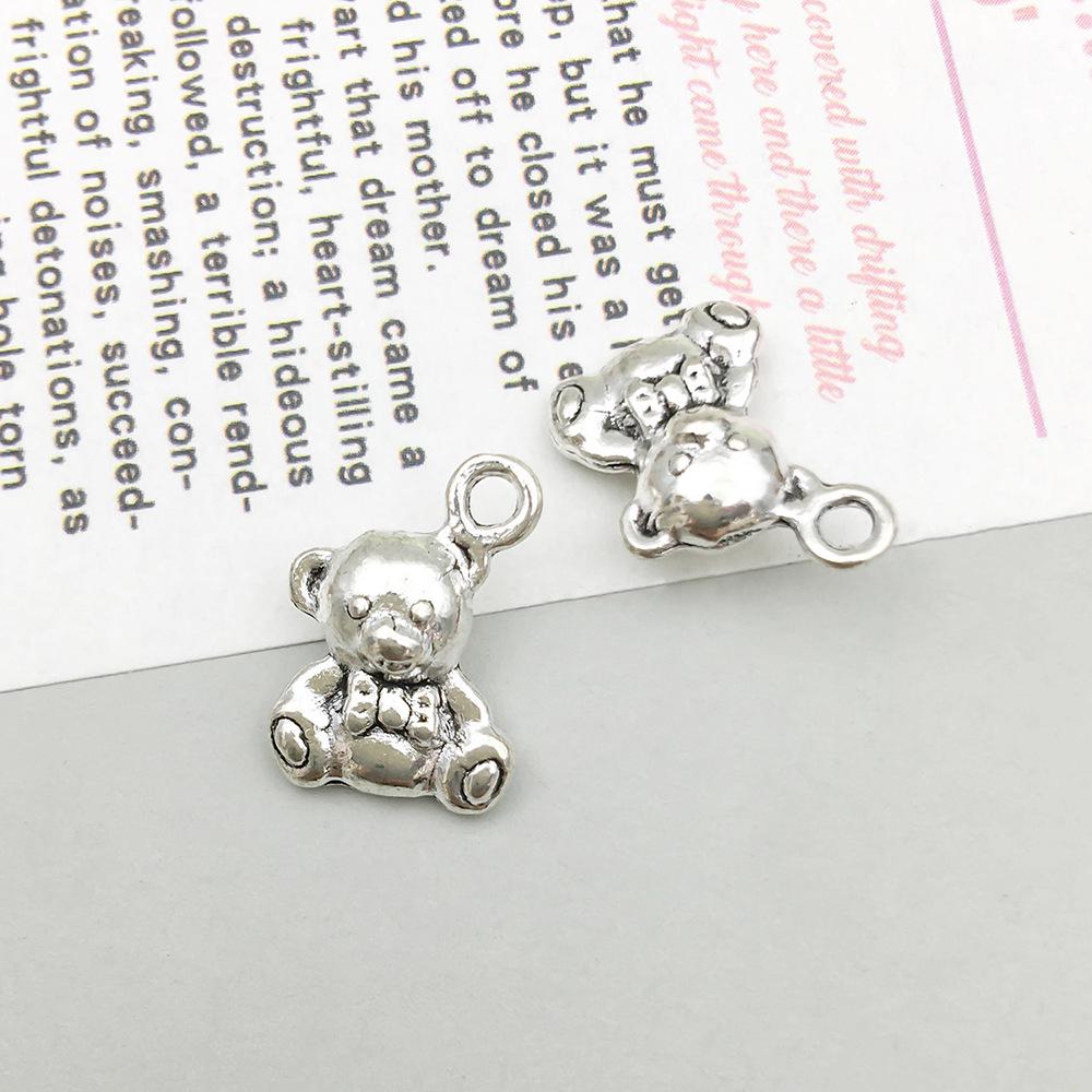 Charm pandantiv ursuleț de pluș din argint antic pentru bijuterii DIY