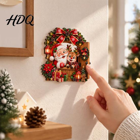 Christmas Hanging Ornaments Door Ornament Wooden Wall Mounted Festive Sign 2D Holiday Gift for Family Flat Art Home Entrance Decor Santa Claus