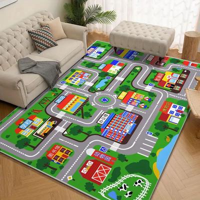 Stadtverkehr Spielteppich für Kinderzimmer Pädagogischer Straßennetz Design Teppich Langlebige Bodenmatte für Spielzeugautos und Fahrzeuge Spiel Fußmatte