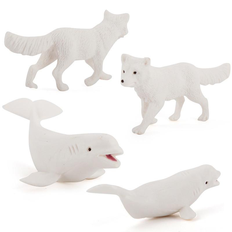 Simulated Arctic Bear White Fox Seal Whale Polar Animals Model Ornament Set