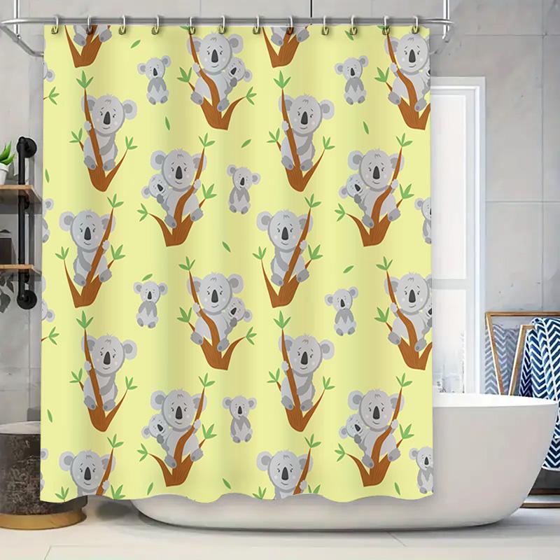

Adorable Koala Print Shower Curtain For Kids Bathroom Decor Yellow Green Trees Pattern Bath Liner 69X70Inches With Hook W60H190(CM)-1 Pcs