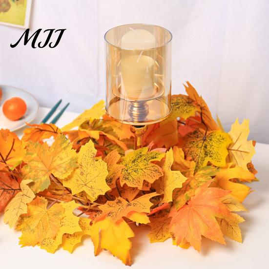 Autumn Artificial Garland 100/175CM Maple Leaf UV Resistant Fall Halloween Thanksgiving Vine Day Harvest Festival Mantle Porch Indoor Outdoor