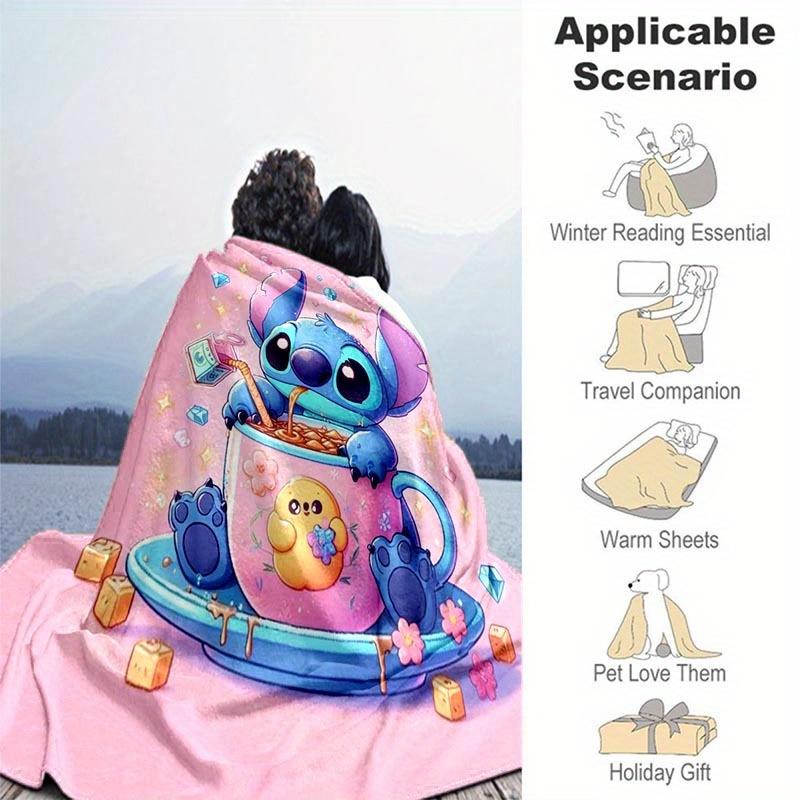 1pc Stitch Printing Blanket - Soft, All-Season Throw for Office Blanket, Personalized Gift with Adorable Cartoon Design