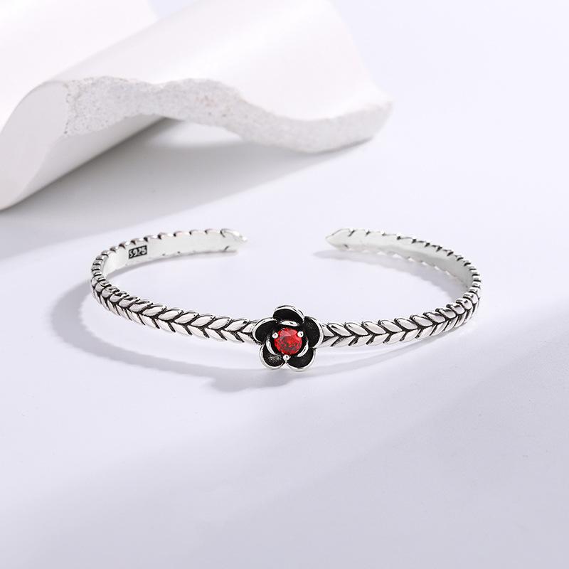 PANJBJ 925 Sterling Silver Feather Adjustable Couple Bangle Gothic Punk Design Women Jewelry Gift Lucky Bracelet Dropshipping