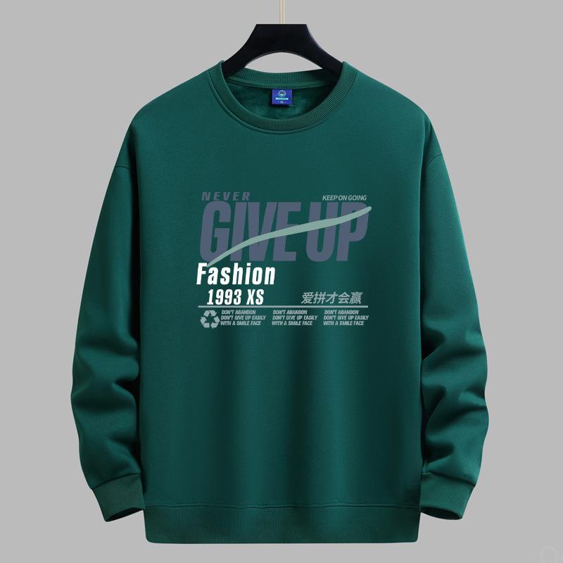 QICED Spring and Autumn Sweatshirt Men's Long Sleeve T-shirt Loose Versatile Casual O-Neck Pullover