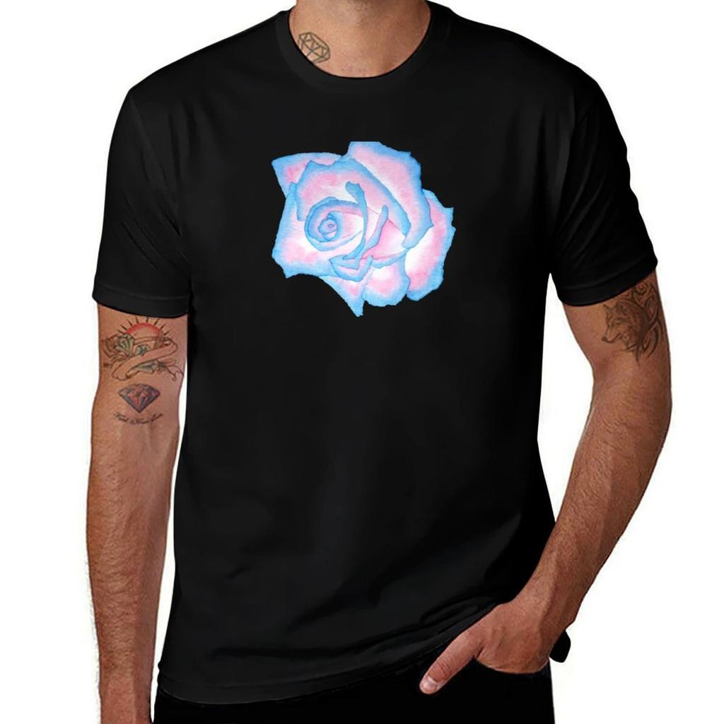 Transgender Pride Flag Watercolor Rose T-Shirt Plus Size All Match Tee Shirt