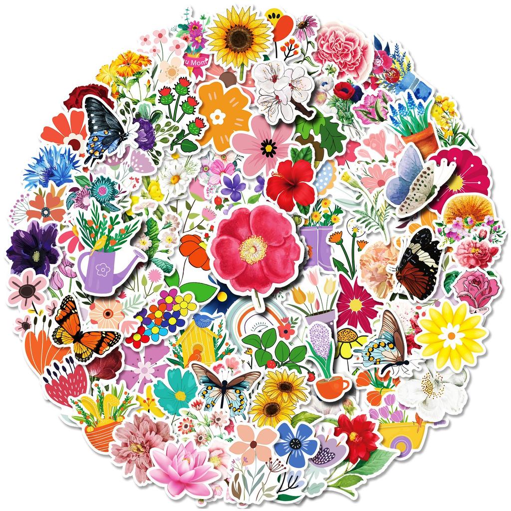 100 Flower Stickers Notebook Mobile Phone Luggage Flower Flower Leaf Xiaoqing Graffiti Sticker
