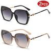 2pcs Vintage Large Frame Rectangle Sunglasses Trendy Women UV400 Protection Gradient Shades