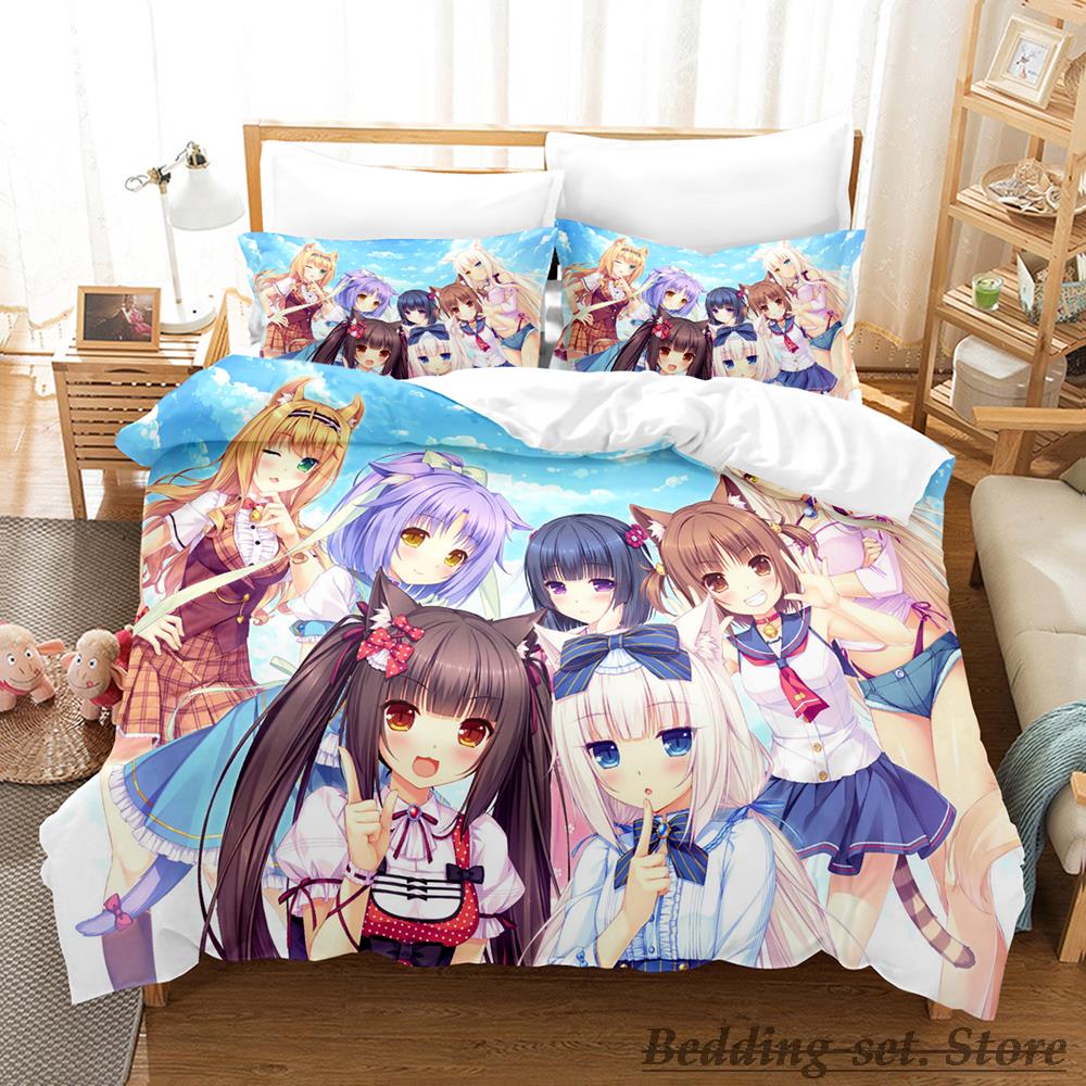 Comforter Kawaii Nekopara Bedding Set Single Twin Full Queen King Size Bed Set Aldult Kid Bedroom Duvet Sets Anime Parure De Lit Bed