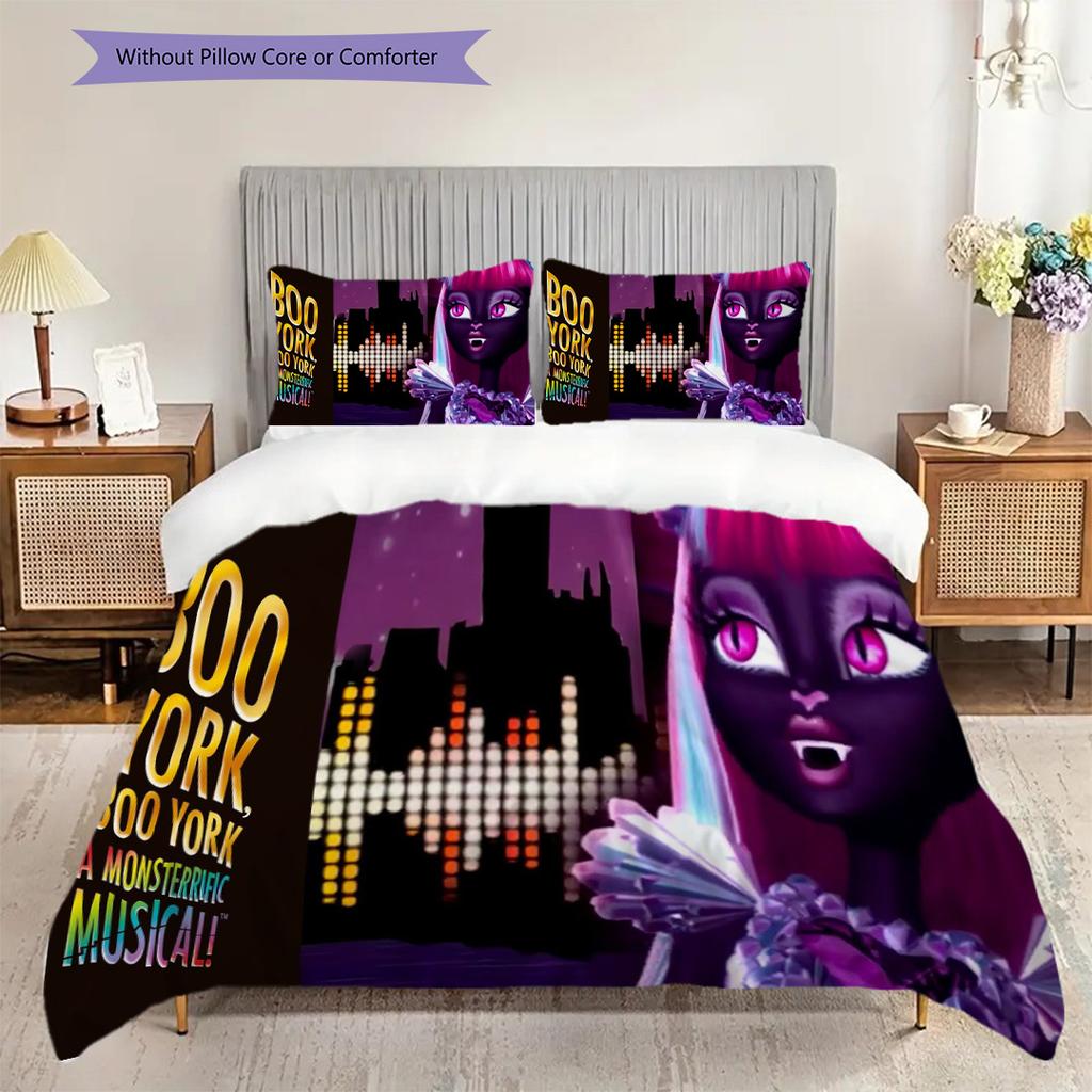 Monster High Fashion Fantasy Bedding (1 * duvet cover + 2 * pillowcase, without core) 2D Flat Soft and comfortable Christmas birthday gift